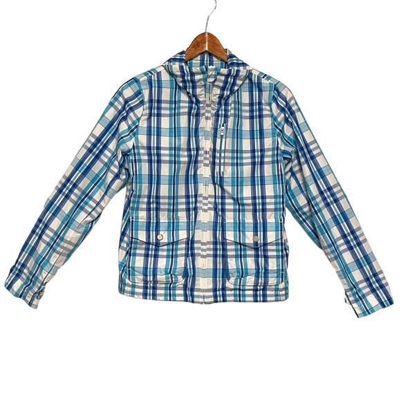 L-RL Ralph Lauren Active Petite Blue‎ Plaid Windbreaker Jacket Size S - Picture 1 of 11